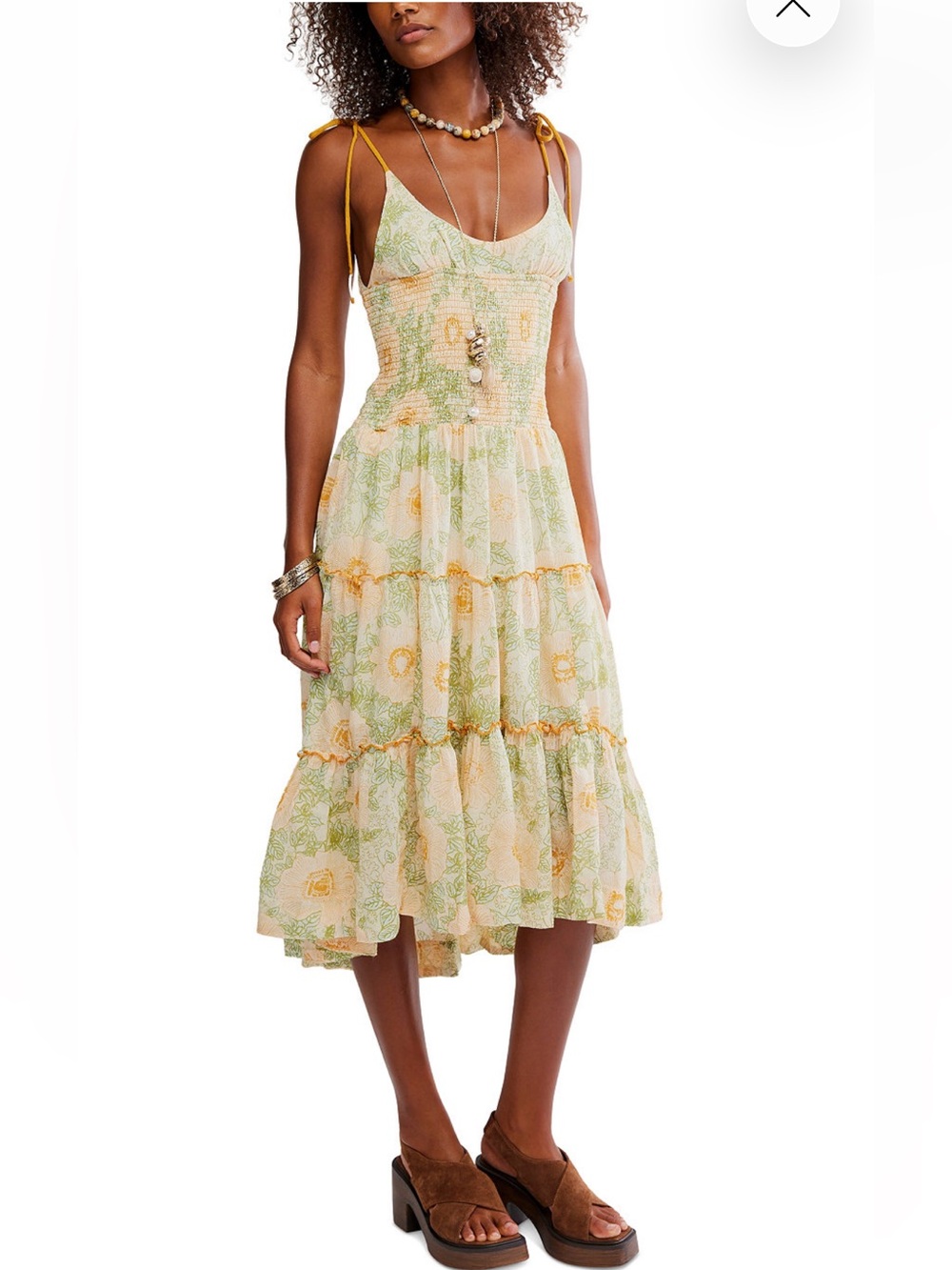 Free People Adriel Tie Strap Tiered Floral Midi Dress Ivory Combo Sz XL NWT